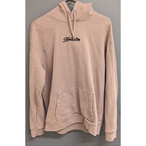 Hollister‎ Hoodie Logo Sweatshirt Size Large Tan Spellout Drawstring Hood